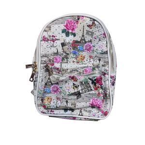 Blush Kiss Paris Floral Backpack NWT Eiffel Tower Vegan Mini Bag Cute Pink